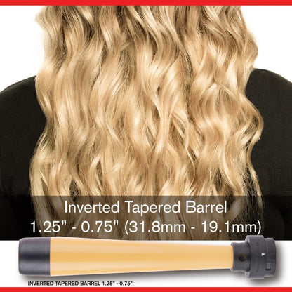 CHI Interchangeable Curling Wand, 3 Barrel Attachments For Versatile Curls, 0.5"-1.25" Inverted Tapered Barrel, 1" & 1.5" Barrel