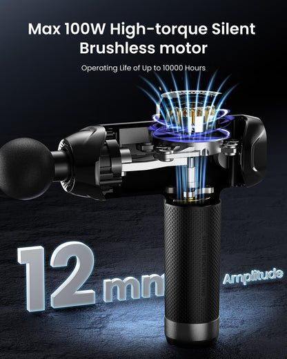 RENPHO Massage Gun Deep Tissue with 12mm Amplitude, Percussion Muscle Massage Gun, Portable Electric Handheld Massager Gun, LED Touch Display Carry Case Power