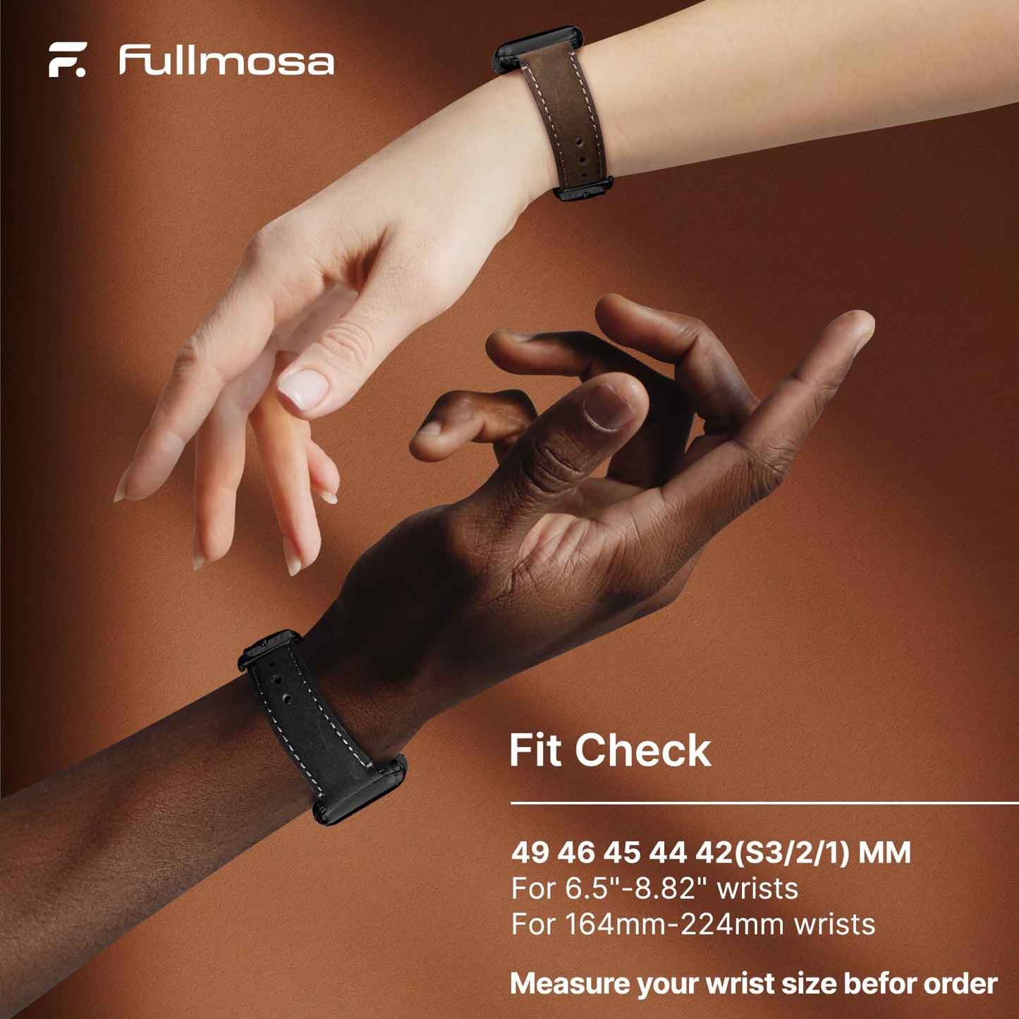 Fullmosa Leather Band Compatible with Apple Watch Bands 49mm 46mm 45mm 44mm 42mm,Top Grain Leather iWatch Straps for Apple Watch Ultra SE Series 11 10 9 8 7 6 5 4 3 2 1,Coffee+Black/Black+Black
