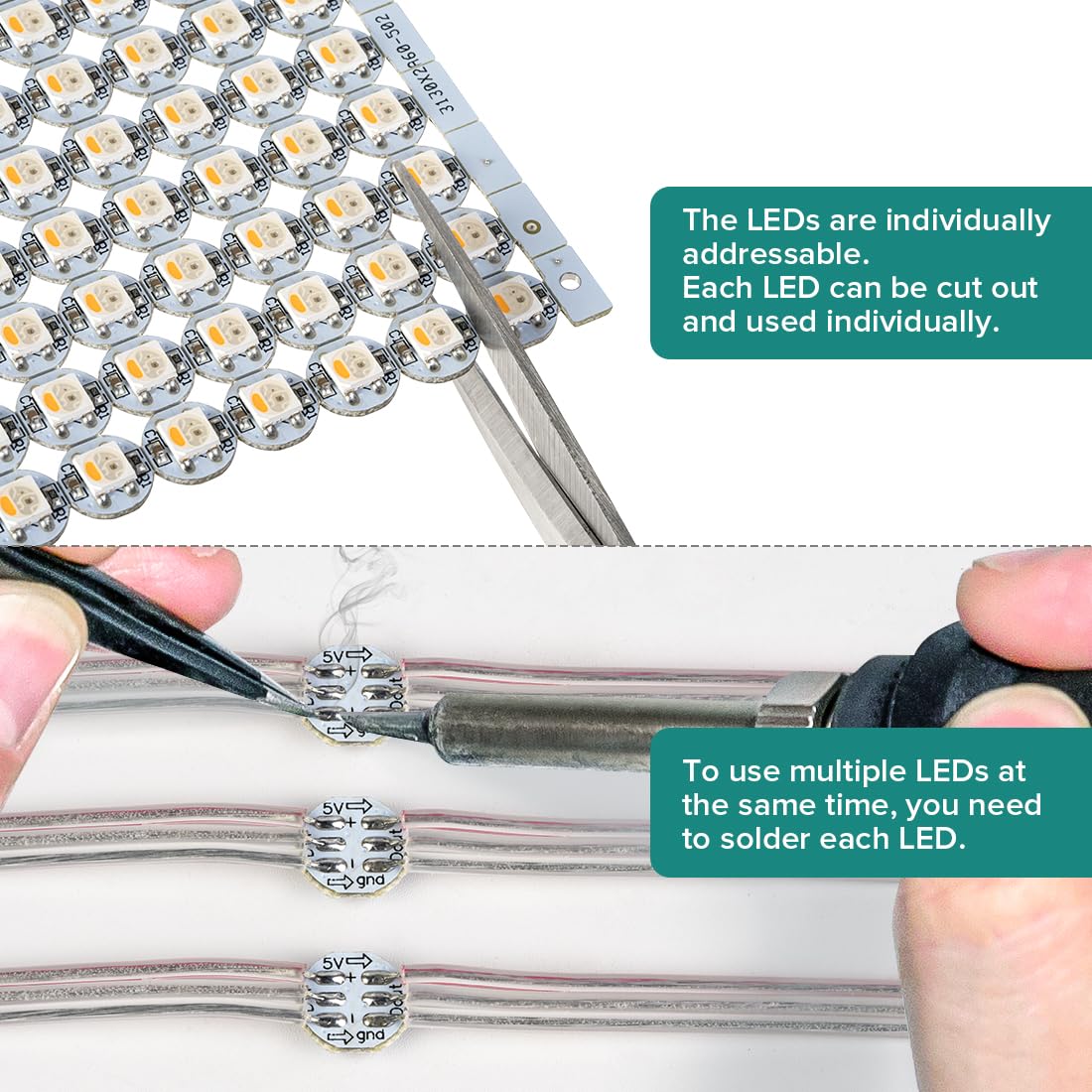 BTF-LIGHTING SK6812(WS2812B) RGBW LED Chips 200PCS RGB+Warm White Individually Addressable 5050SMD Module Pixels Light DC5V White PCB Chasing Dream Color for Christmas(No Adapter or Controller)