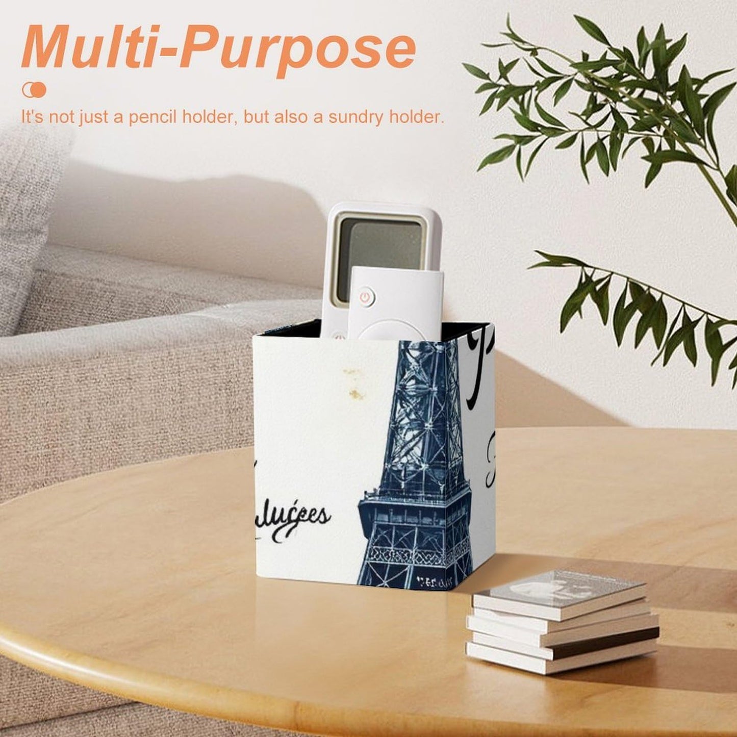 UTRSIFB Holder Cup Makeup Brush Storage Organizer, Waterproof Multifunctional Office Supplies, Pen Holder Square Leather Pencil Eiffel Tower