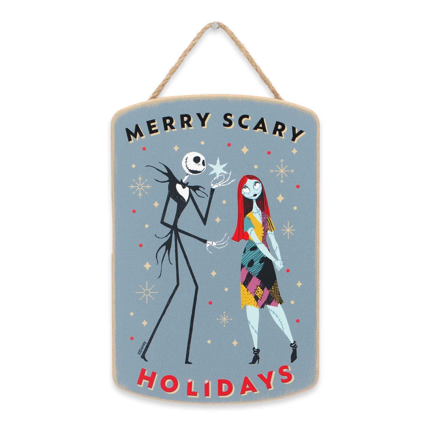 Disney The Nightmare Before Christmas Merry Scary Holidays Hanging Wood Wall Decor - Fun Jack and Sally Sign for Home Decorating