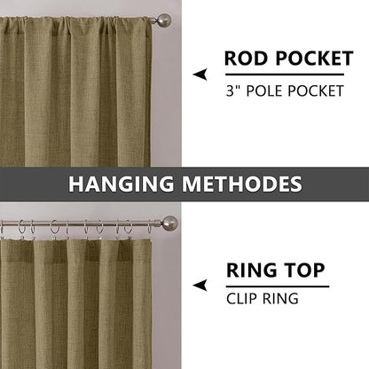 Tollpiz Linen Curtains Bedroom Rod Pocket Semi Sheer Curtain Burlap Light Filtering Thick Linen Drapes for Living Room, 54 x 84 inches Long, Taupe, Set of 2 Panels