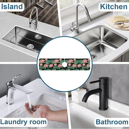 Lotus Pond Pattern Kitchen Sink Splash Guard Faucet Mat Lotus Flowers Leaves