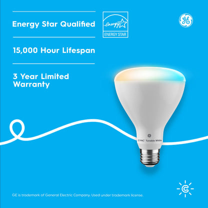 GE CYNC Smart LED Light Bulbs, Tunable White, Bluetooth and Wi-Fi, Works with Alexa and Google, A19 (2 Pack)