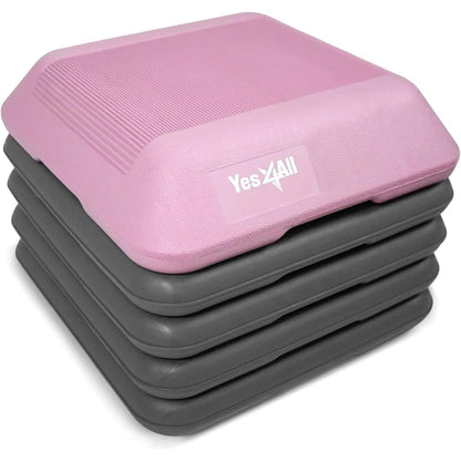 Yes4All 16"x16" Height-Adjustable High Step Aerobic Platform with 4 Risers for Home Gym Exercise Fitness Workout, Cardio and Jumping (Pink Grey)