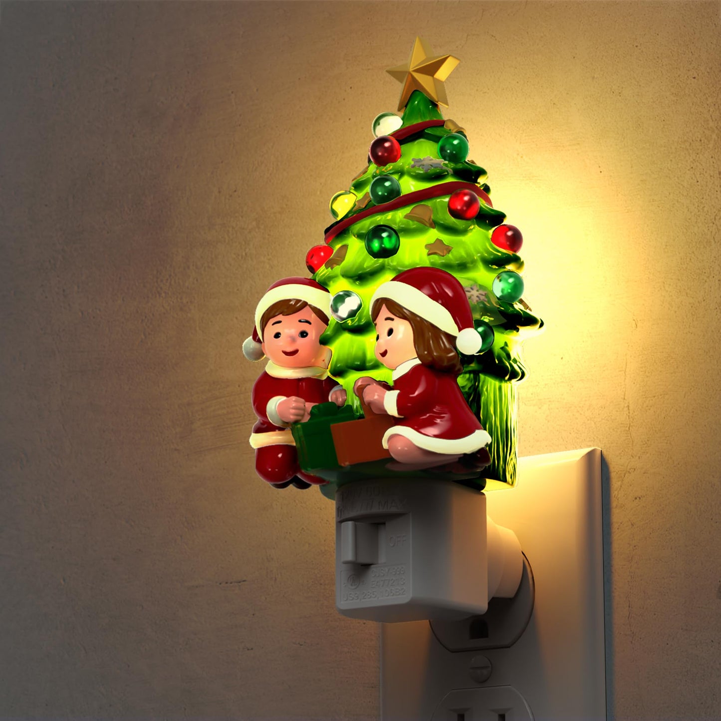 L LOHAS Christmas Tree & Snowman Night Light, 3000K Warm White Plug-in Resin Nightlight with 360° Rotatable Plug, Holiday Home & Kids Room Decor, 1 Pack