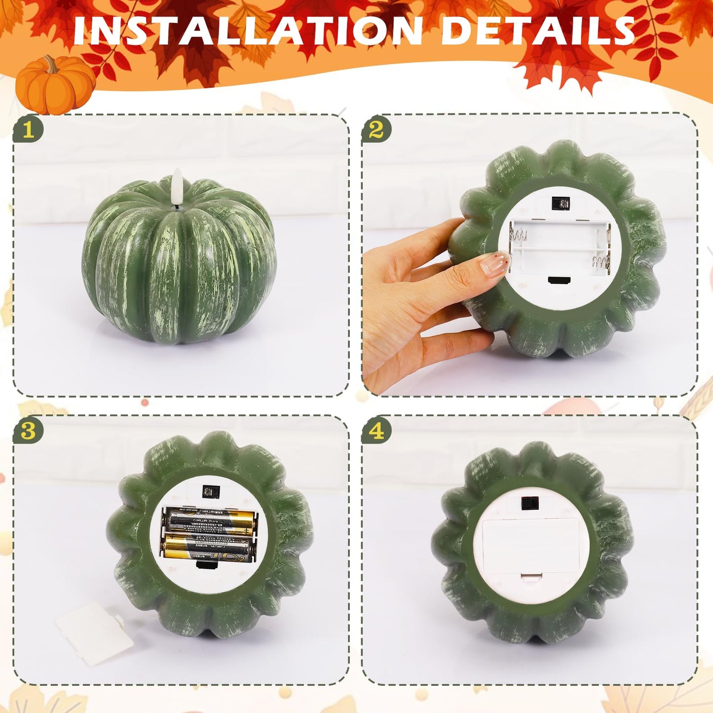 RGQSUN [Timer] Fall Pumpkin Flameless Candles Flickering LED Candles Battery Operated Pumpkin Lights Fall Table Decor for Home,Halloween,Thanksgiving