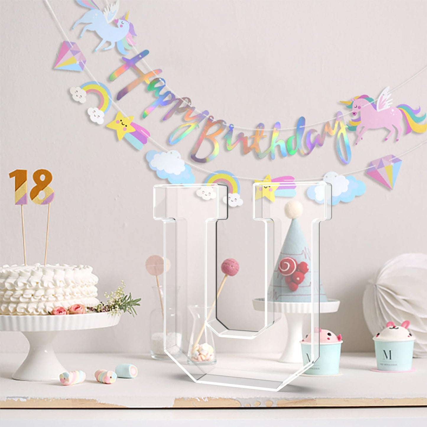 Tdsuco 13.8" Acrylic Letter Charcuterie Tray, Charcuterie Letters Fillable Box for food, Reusable Serving Cake Candy Dish Display Tray for Birthday Anniversary Party Decoration (Letter U)