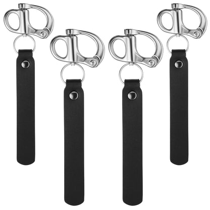 Reallnaive 4 Pcs Quick Release Clip Shackle for SCBA Mask - Firefighter Accessories, Quick Release Snap Shackle with Leather Handle, Marine Grade 316 Stainless Steel for Rigging(Black)