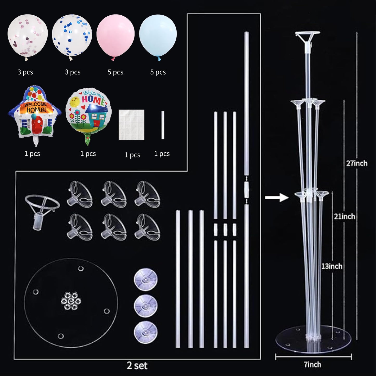 Welcome Home Balloons Table Centerpiece Stand Kit 2 Sets for Table with Blue Pink Sequin Balloons for Welcome Home Baby Shower Birthday Party Decorations