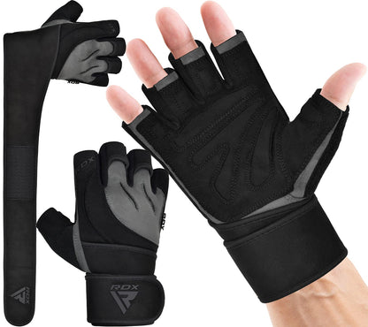RDX Weight Lifting Workout Gloves with Wrist Support, 50 CM Long Wrist Straps, Anti Slip Padded Palm, Breathable Gym Grip for Fitness Training Powerlifting, Men Women Bodybuilding Exercise