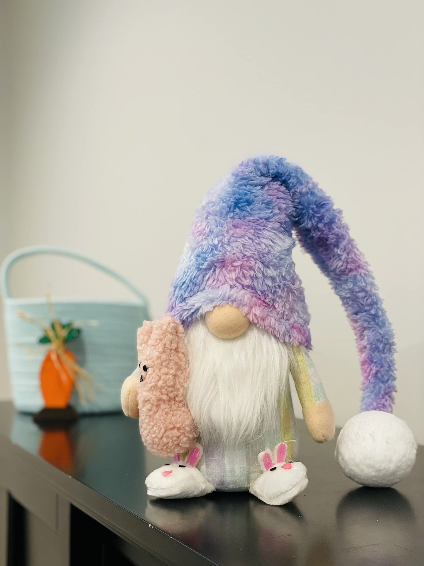 Madanar Easter Pajama Gnome Plush Holding Peep Bunny Swedish Decor for Tiered Tray Shelf Table Decorations (Easter)