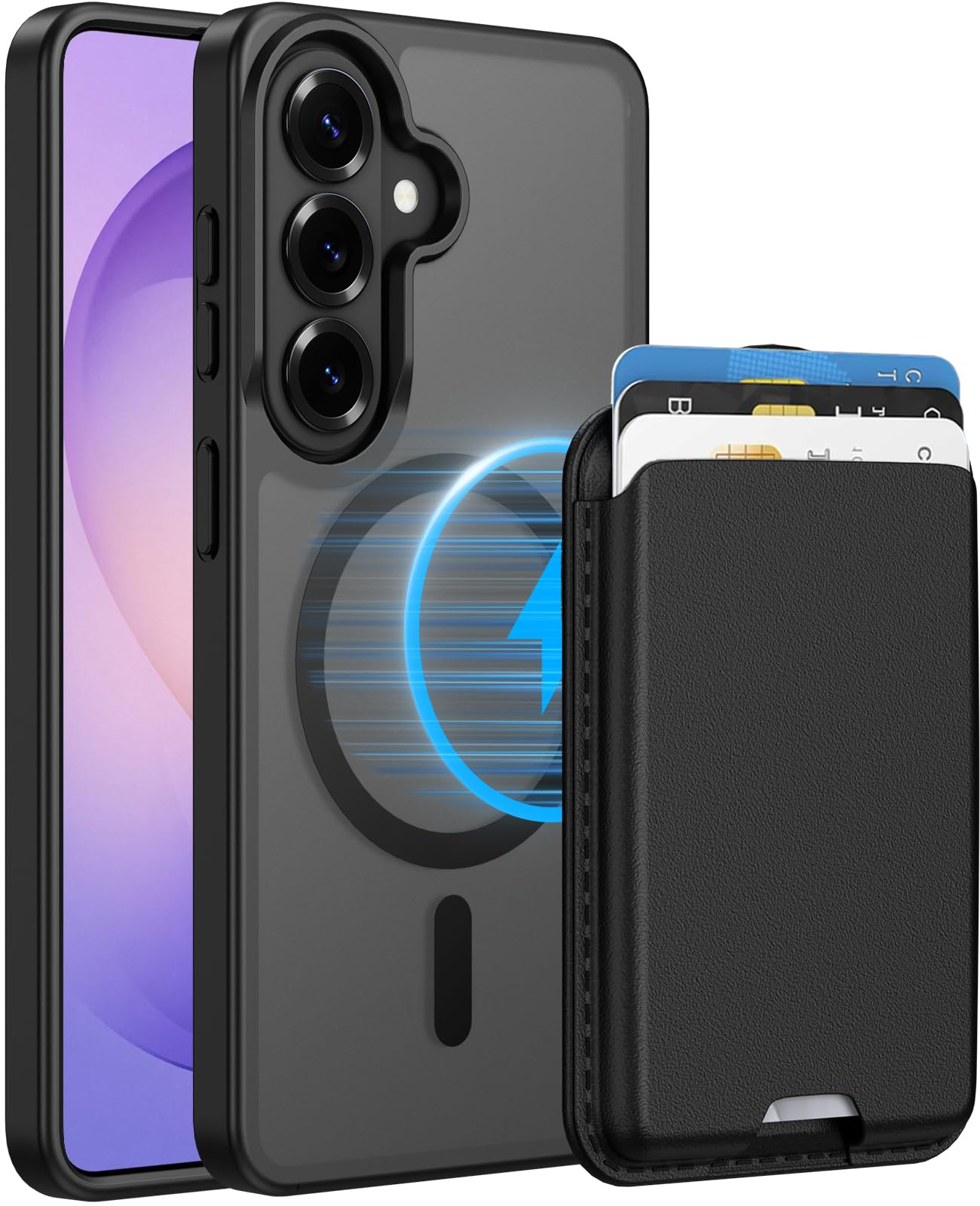 Ntwinro Magnetic for Samsung Galaxy S26 Case, Detachable Magnetic Wallet with Card Holder, [Fit for MagSafe] Military-Grade Shockproof Translucent Matte Anti-Scratch Phone Case, Black