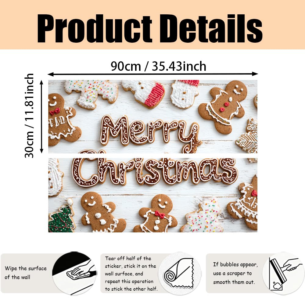 WDESYADMS Kitchen Wall Decals 35.4x23.6 Inch Christmas Gingerbread Cookie Pattern PVC Holiday Baking Theme Decorative Wall Sticker for Festive Cooking Spaces
