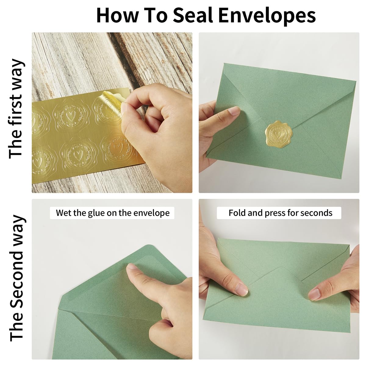 50 Pack Sage-Green A6 Envelopes with Cards 4x6 Thick Folded Cardstock and Gold Stickers for Greeting Cards, Wedding, Birthday, Invitations, Baby Showers (Sage-Green, 4x6)