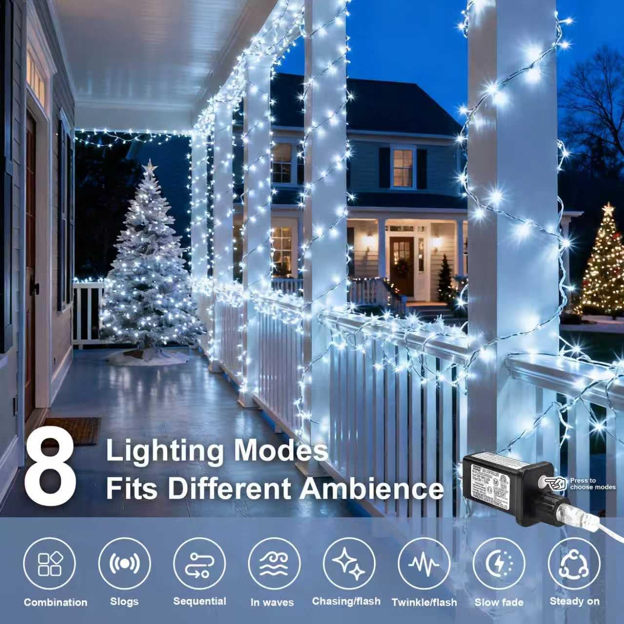 MYGOTO LED String Lights, 165FT 500LED 30V Plug in Waterproof String Lights with 8 Modes for Indoor and Outdoor Party Wedding Home Patio Lawn Garden Supplies (Cool White)