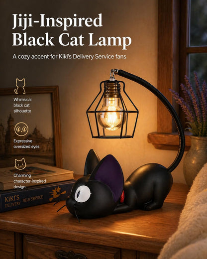 OVANUS Jiji Cat Lamp, Kiki's Delivery Service Night Light, Studio Ghibli Inspired Resin Black Cat Lamp for Bedroom Desk Shelf Decor, Gift for Anime Fans