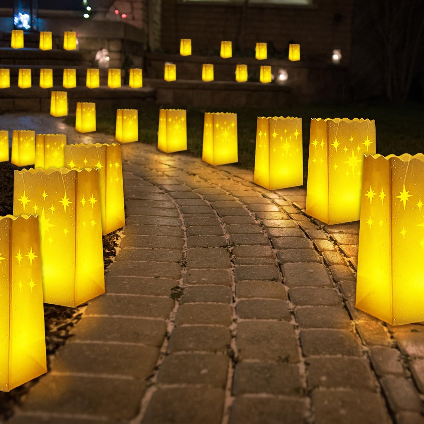 Btanadi Waterproof 50-Pack Luminaria Bags with LED Candles – Reusable White Plastic Luminaries for Outdoor, Christmas, Wedding & Party Decorations