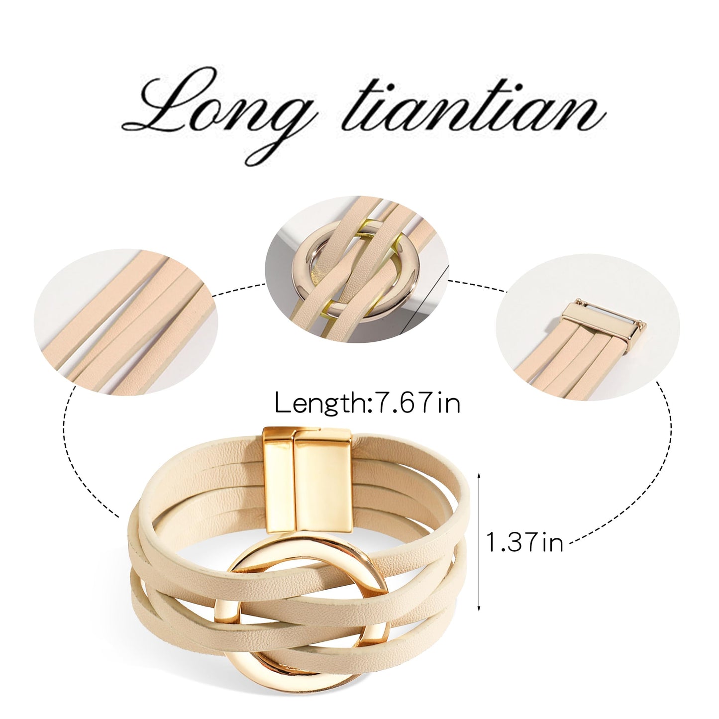 Long tiantian Leather Cuff Wrap Bracelet Blue Bracelets for Women Circle Charm Bangle Boho Multilayer Stackable Jewelry