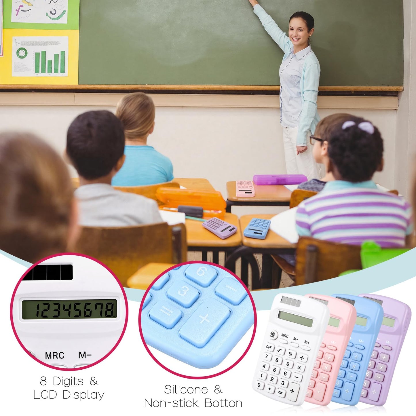 Chumia 50 Pieces Pocket Calculator Bulk Basic Small 4 Function Calculator Battery Powered Handheld Kids Mini Calculators for Students Desktop Primary School Home Office(Macarons)