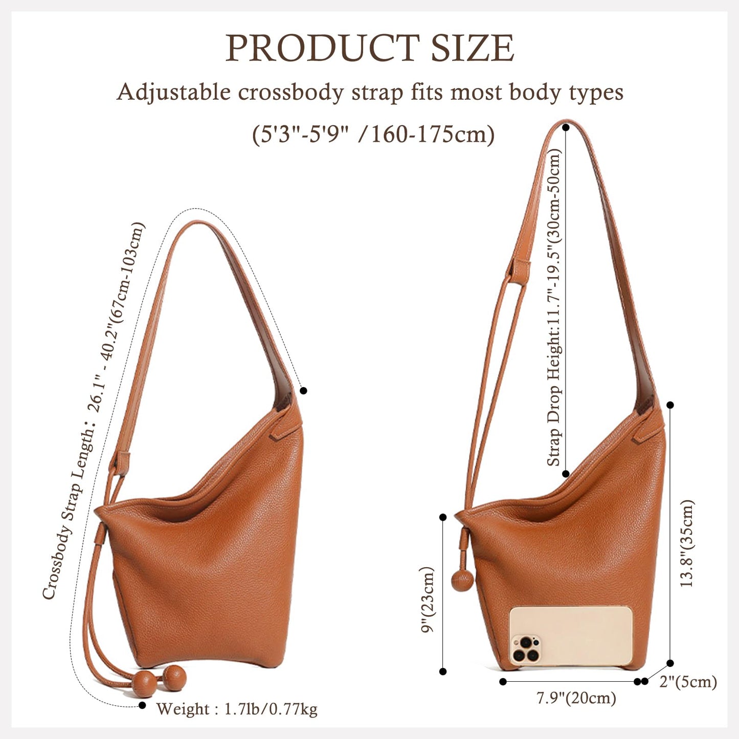MFFOR Genuine Leather Hobo Bags, Purses for Women, Medium Tote Handbags, Slouchy Shoulder Purse with Adjustable Strap(Golden Brown)