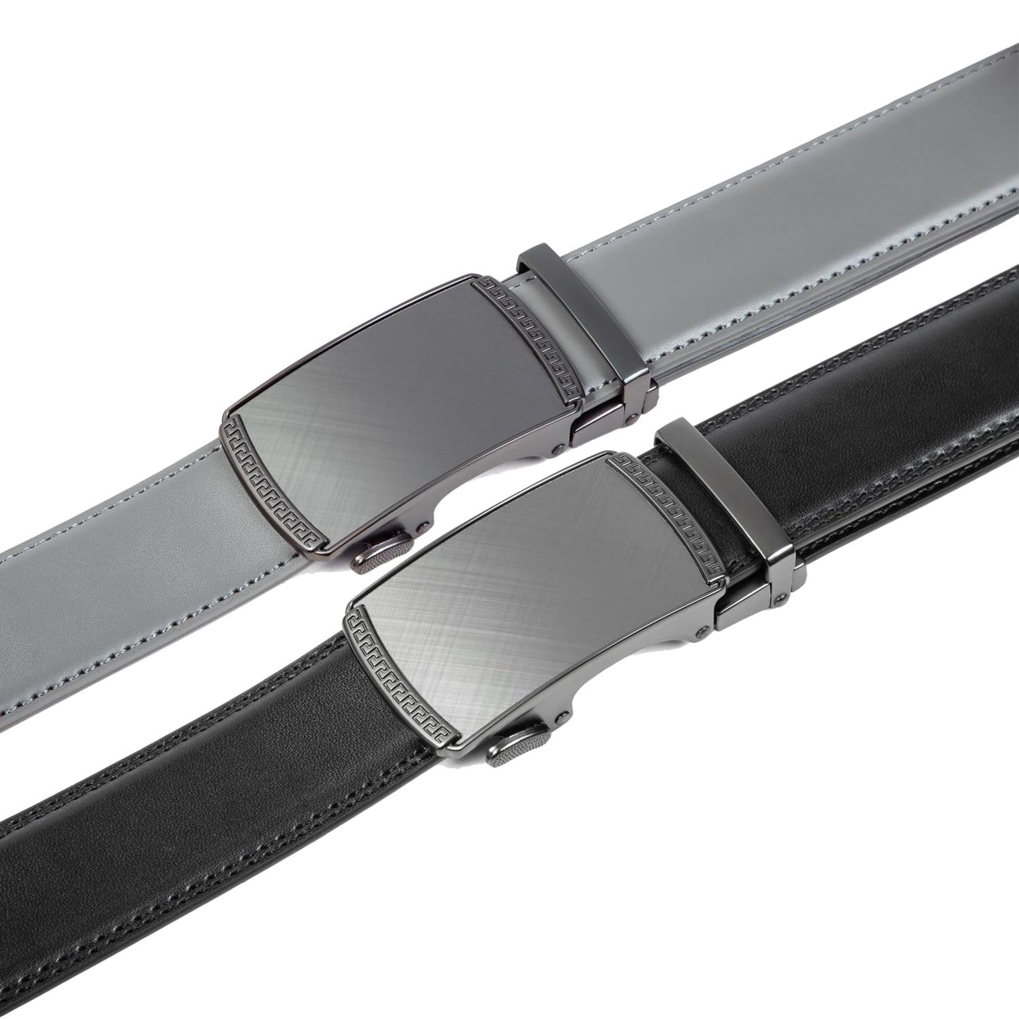 Founders & C Mens Belt 2 Pack,Leather Ratchet Click Belt Dress with Slide Buckle 1 3/8" in Gift Set Box- Size Adjustable (Black/Grey Golf Belt, 28"-42" Waist Adjustable)