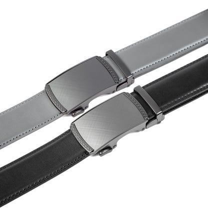 Founders & C Mens Belt 2 Pack,Leather Ratchet Click Belt Dress with Slide Buckle 1 3/8" in Gift Set Box- Size Adjustable (Black/Grey Golf Belt, 28"-42" Waist Adjustable)