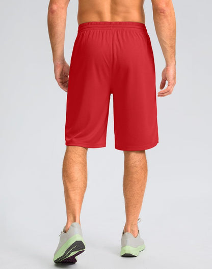 Men's Athletic Shorts with Pockets 9" / 11" Long Basketball Shorts Lightweight Quick Dry Gym Workout Shorts for Men(Red,XL)