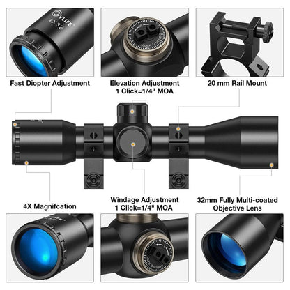 CVLIFE 4x32 Compact Rifle Scope Crosshair Optics Hunting Scope with 20mm Mounts