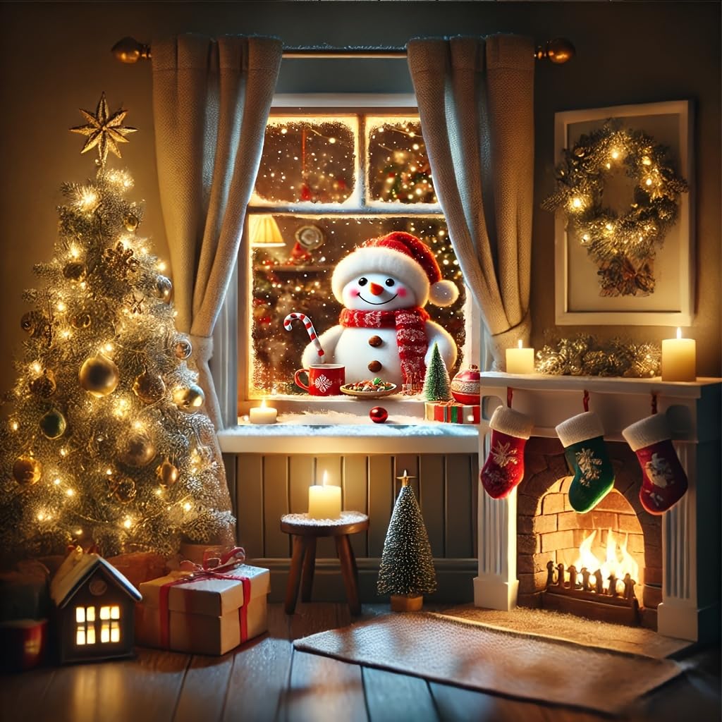 Tomhong Christmas Snowman Window Banner 31x47 Inch Holiday Decoration Cozy Indoor Outdoor Home Wall or Window Display with Snowy Scene and Warm Lights