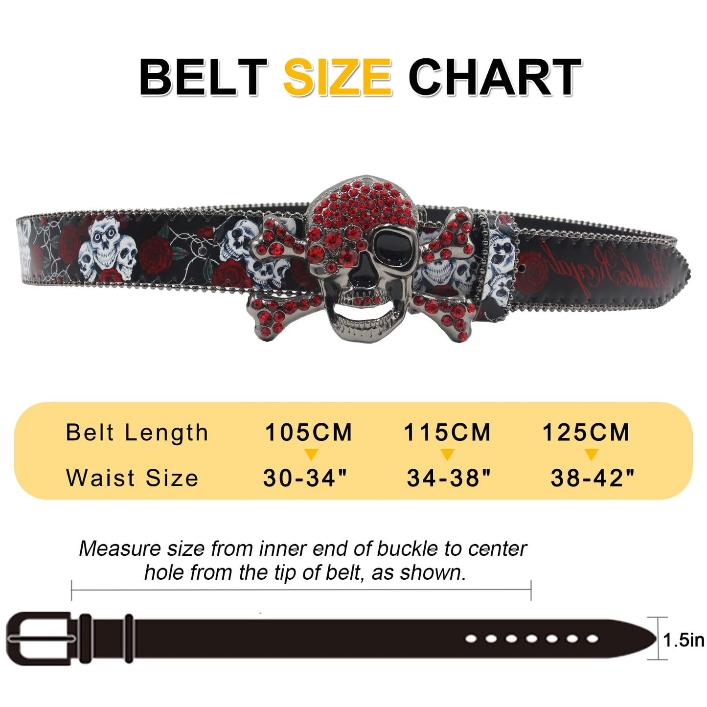 EVERBLTING Skull Rhinestone Belt for Men Women Y2k Cowgirl Cowboy Bling Belt Diamond Belts for Women for Jeans 125
