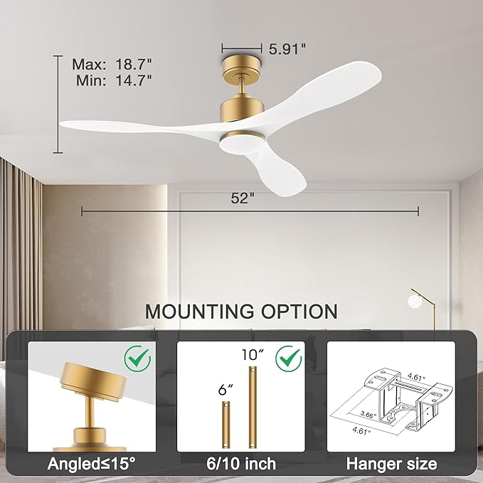 cumilo 52" Smart Ceiling Fans with Lights Remote,Quiet DC Motor,Dimmable,Gold and White Outdoor Indoor Ceiling Fan,Control with Voice Alexa App, for Modern Bedroom Patios
