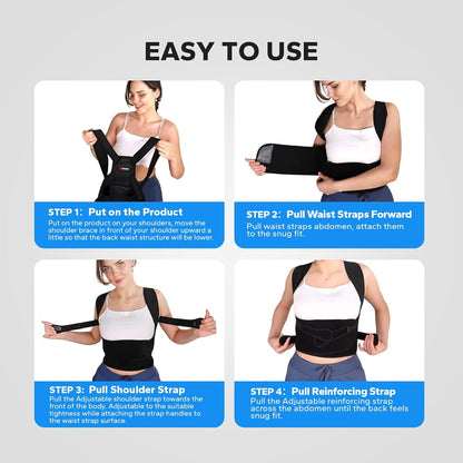 Posture Corrector for Men and Women, Upper Back Support Brace with Adjustable Shoulder Straps for Comfortable Posture Training – Invisible Under Clothing (Large 35.4-41.3‘’)