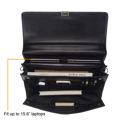 Mens Leather Briefcases Office Attorney Attache Case Ideal Gift Messenger Bag w/Padded Compartment for 15.6" Laptop, Black