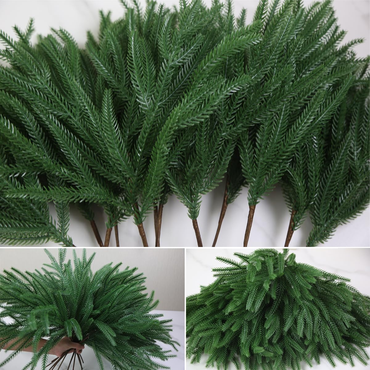 18" Real Touch Norfolk Pine Stems for Christmas Decoration, Artificial Pine Branches Greenery Stems for Vase, Christmas Picks for Xmas Tree,Wreath,Table,Planter,DIY Home Decor (12 Pcs Pine Branches)