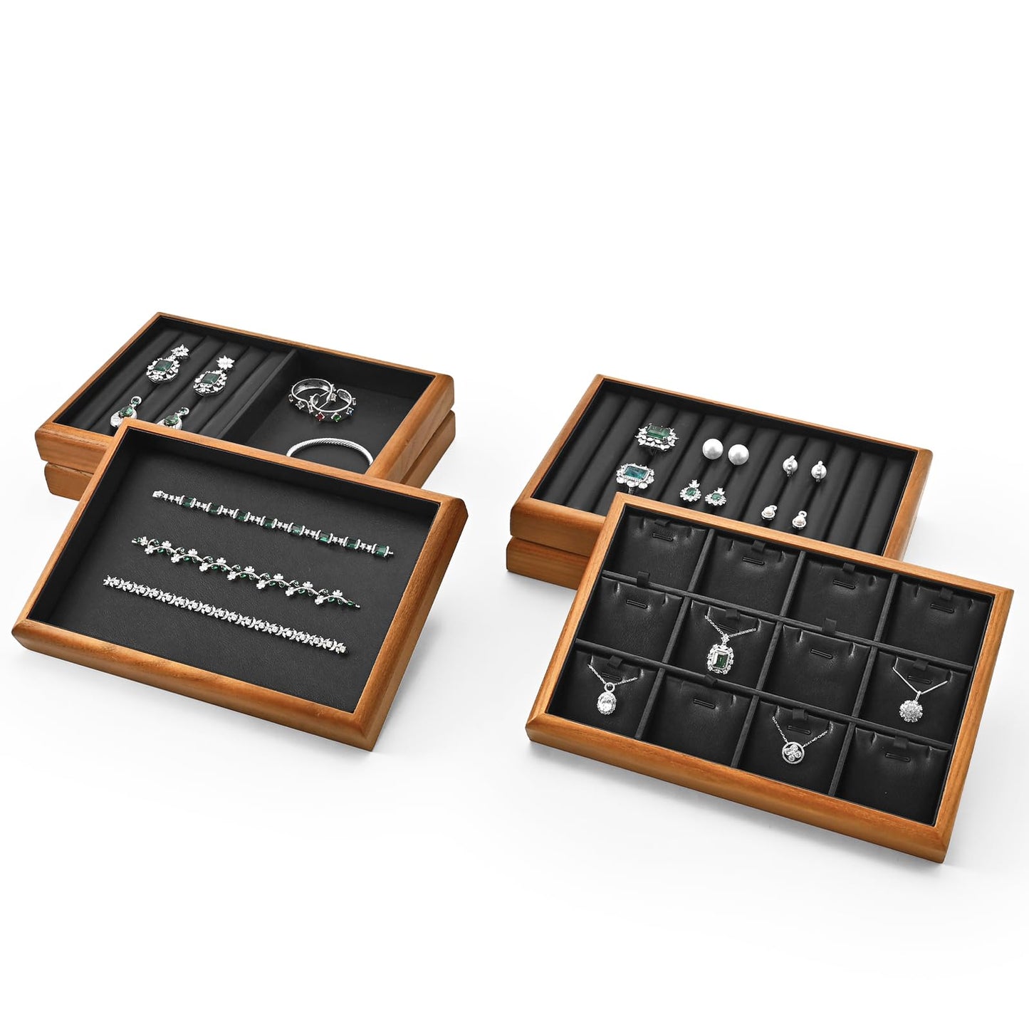 Oirlv Solid Wood Stackable Jewelry Organizer Tray Jewelry Drawer Organizer(Black)