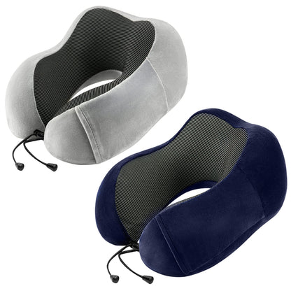 urnexttour Travel Pillow for Airplane-2 Pack Memory Foam Neck Pillows, Soft & Support Travel Essentials for Travelling, Sleeping Rest, Car, Train and Home Use(Grey&Navy)