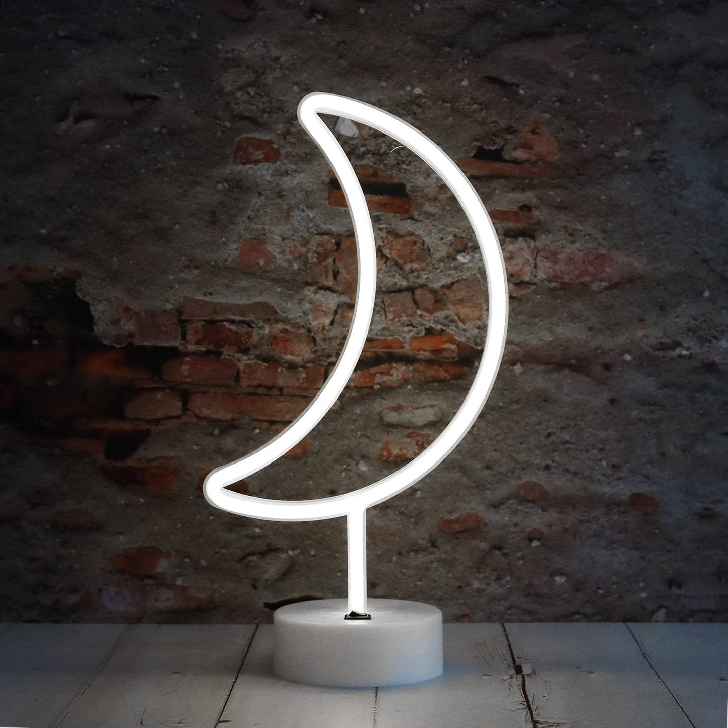 Vicila Neon Moon Lights - LED Moon Decor Neon Signs Art Decorations Crescent Night Lights Lamp for Party Supplies, Children Kids Girls Gift - Moon with Holder Base (White)