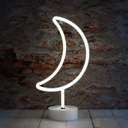 Vicila Neon Moon Lights - LED Moon Decor Neon Signs Art Decorations Crescent Night Lights Lamp for Party Supplies, Children Kids Girls Gift - Moon with Holder Base (White)