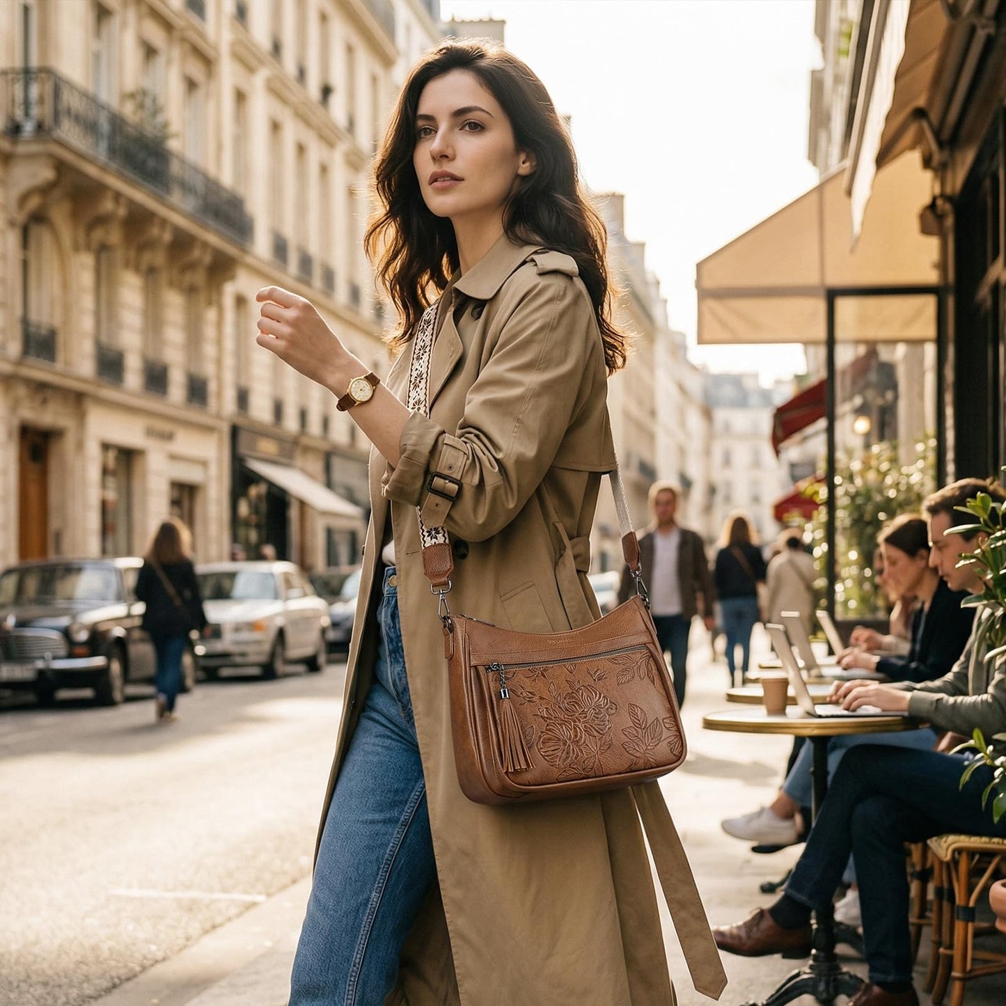FORUWISH Crossbody Bags for Women, Brown Vegan Leather Medium Crossbody Purse, Spacious Daily Travel Shoulder Bag with Boho Strap