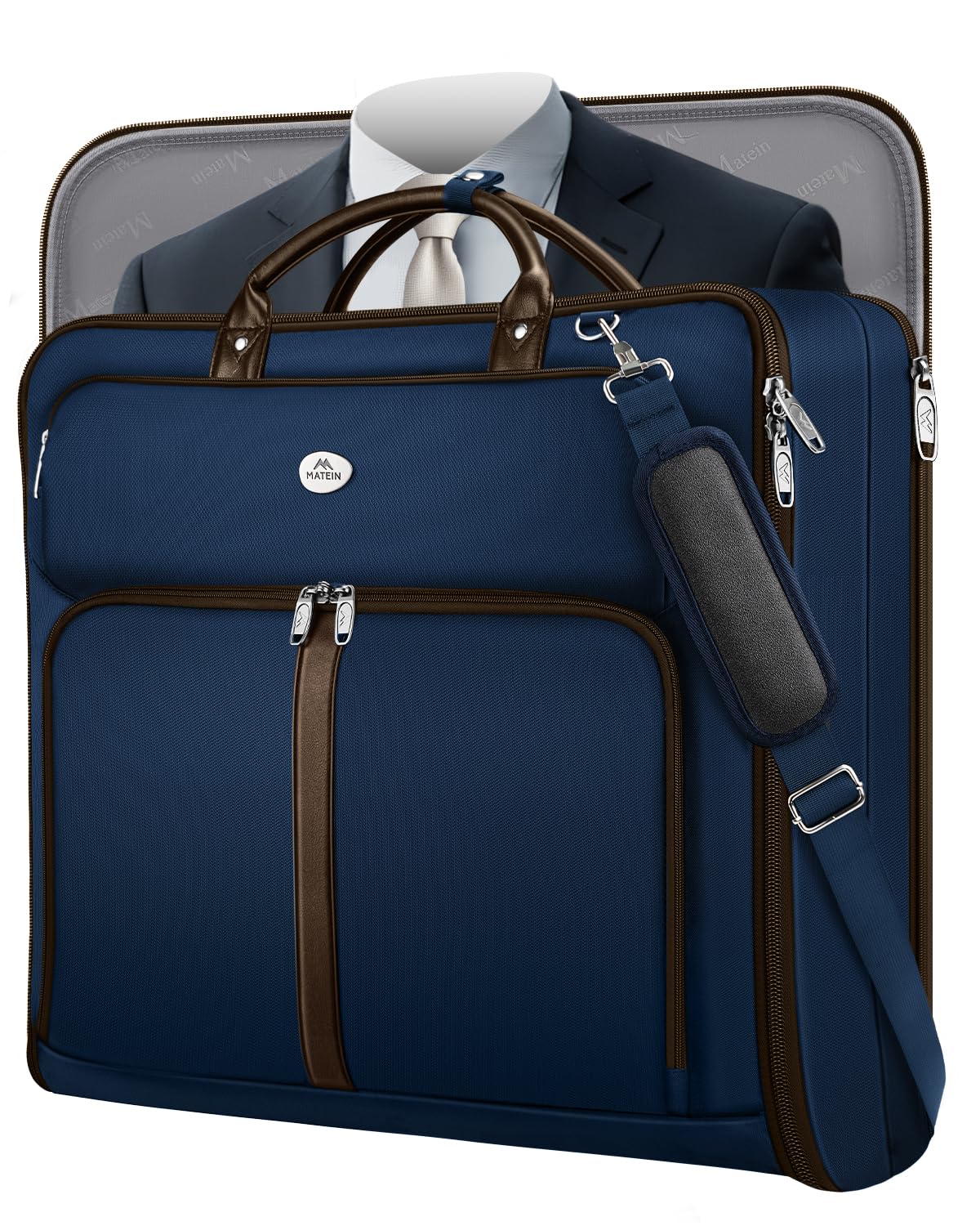 MATEIN Suit Bag Travel, Large Travel Garment Bag Up to 7 Suits with Strap, Business Foldable Garment Carrier Fit 17.3 inch laptop, 2 in 1 Carry On Hanging Luggage Suitcase with Shoe Compartment, Blue