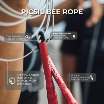 PICSIL Bee Rope - Aluminum Rope The only self-Adjusting Rope in The World, Very Light and Extremely Fast. Speed Rope, Double Dutch Jump Rope Double Unders, Cross Training, Boxing, Fitness (New Black)