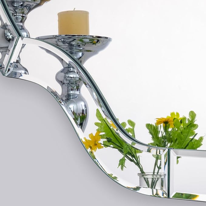 Large Oval Decorative Mirrors, 47" x 32" Living Rroom Mirror with Mirrored Frame, Accent Beveled Mirror for Dining Room Bathroom Bedroom Entryway, Vanity Mirror Hang Horizontally or Vertically