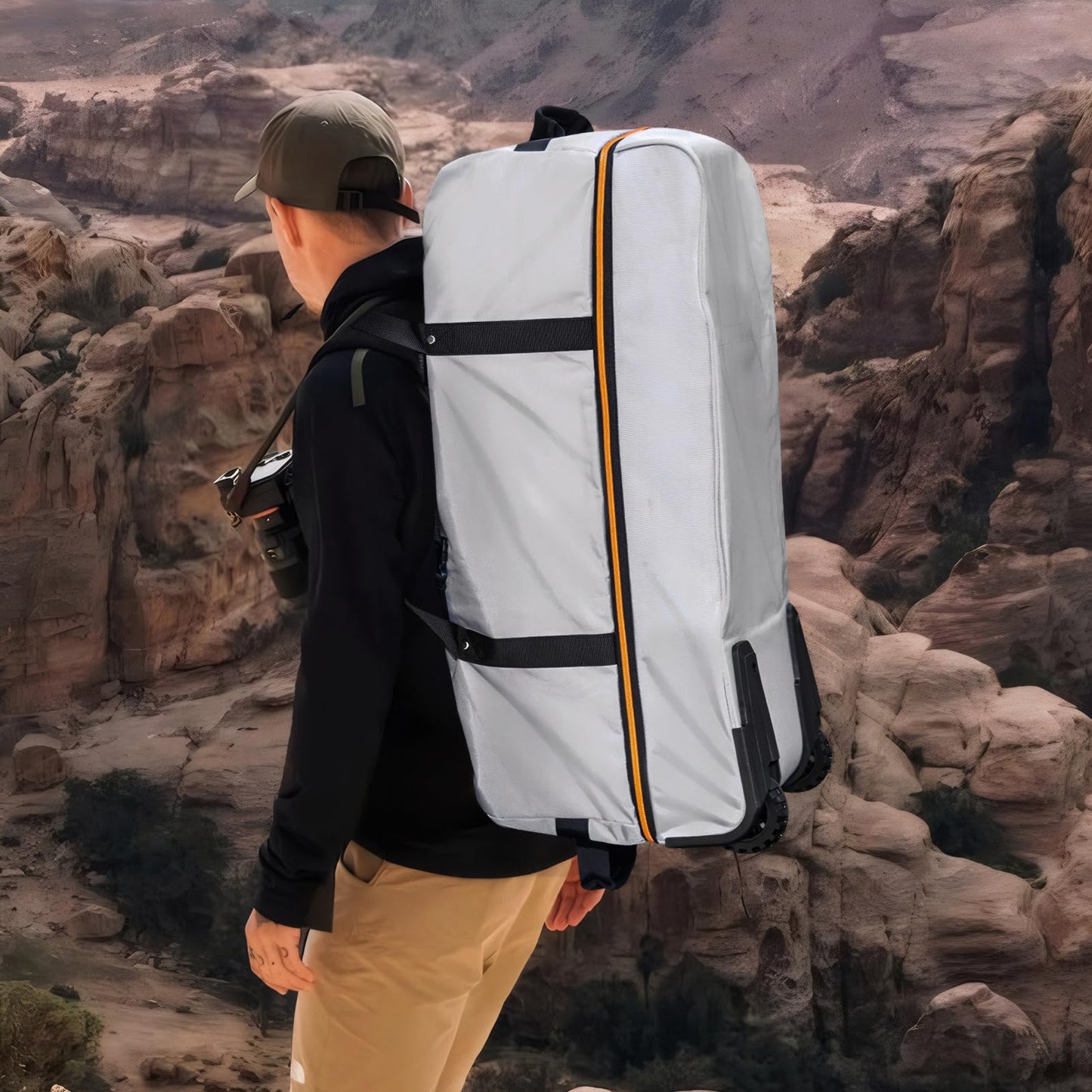 Morthanabag 32” 1680D Oxford Foldable Duffle Bag with 2 Wheels,110L to 140L Expandable Soft Sided Rolling Travel Bag,Grey