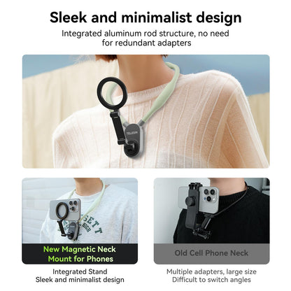 TELESIN Magnetic Neck Mount for Phones, Neck Cell Phone Holder POV/Vlog Selfie Mount Hand Free Phone Neck Holder Chest Stand Strap Video Recording for iPhone 17 16 15 14 13 12 Seires Android Phones