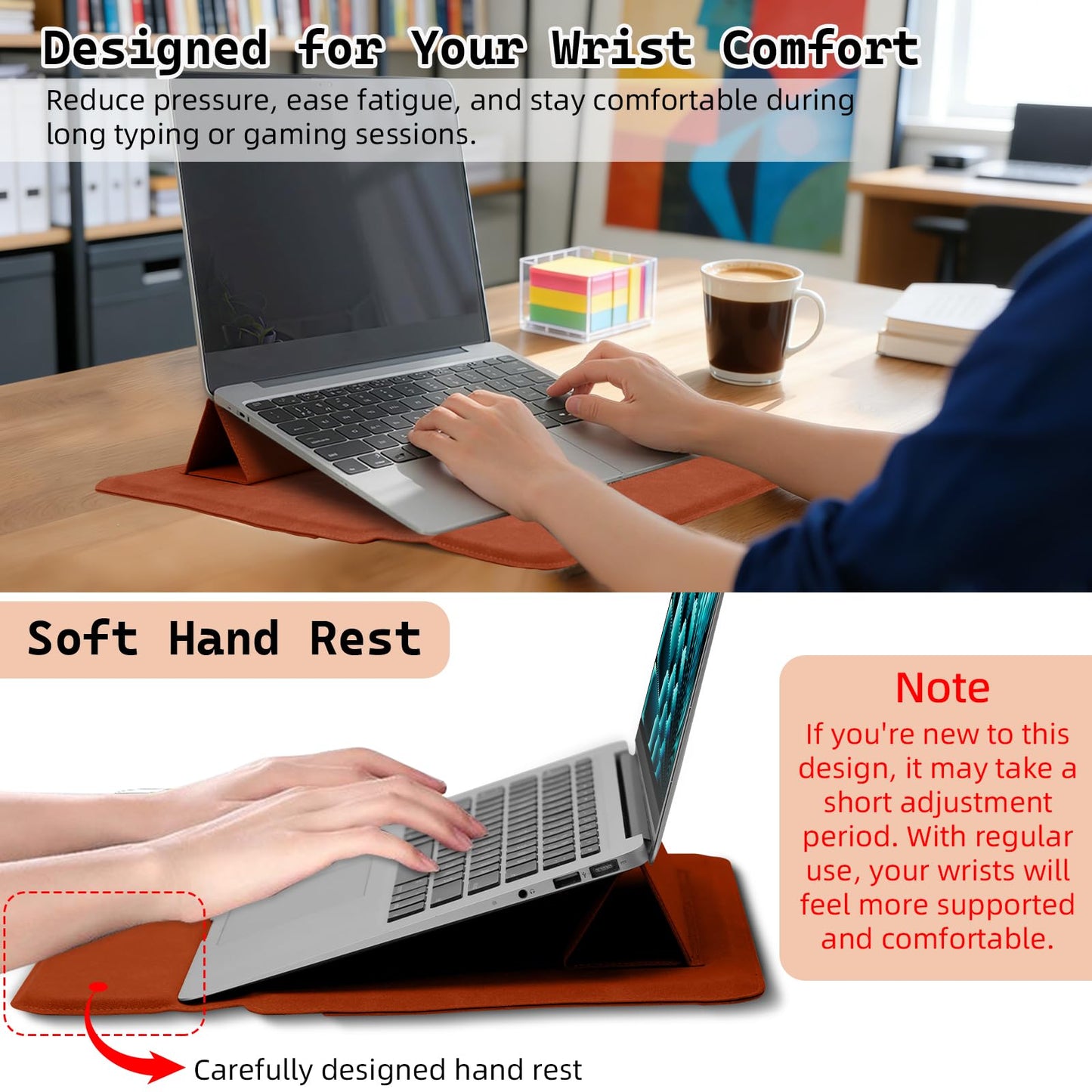 PinnWaa 13.3-14 Inch Laptop Sleeve Case with Stand Feature, Matte PU Leather Slim Bag for MacBook Pro 14/MacBook Air 13/13.3'' 2026-2021/Dell/Lenovo/HP/ASUS/Huawei Laptop Protective Cover (Orange)