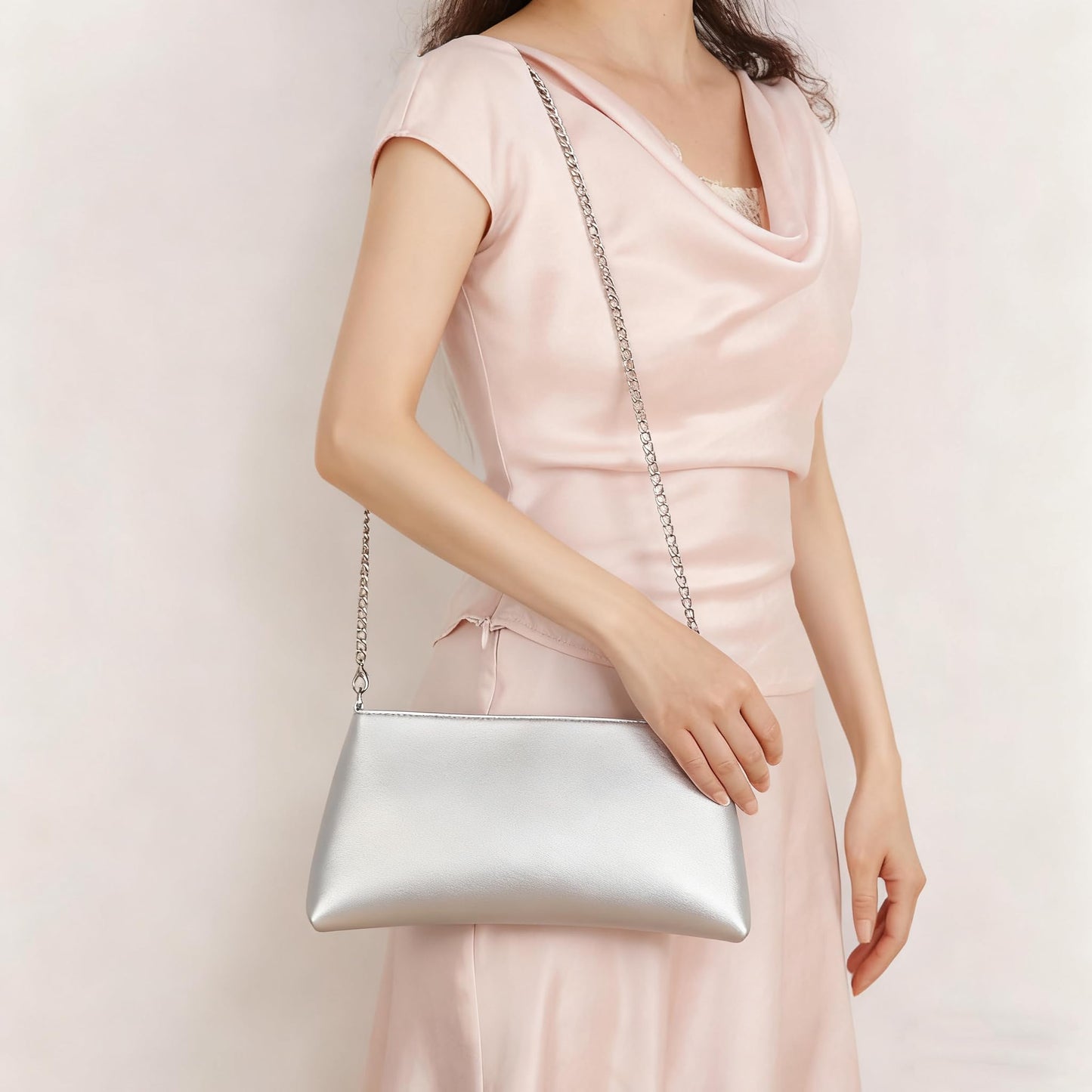 Valleycomfy Women Clutch Purses Ladies Pu Leather Evening Bag Shoulder Bag Handbag for Party/Wedding/Cocktail/Prom/Club, Silver