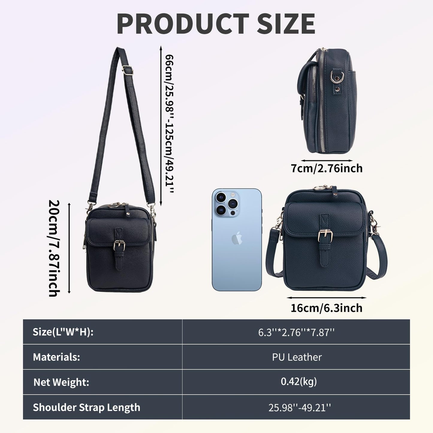 Crossbody Leather Bag,Double Layer Large Capacity Messenger Bagfor Women,Retro Faux Leather Built in Anti Theft Bag(Navy)