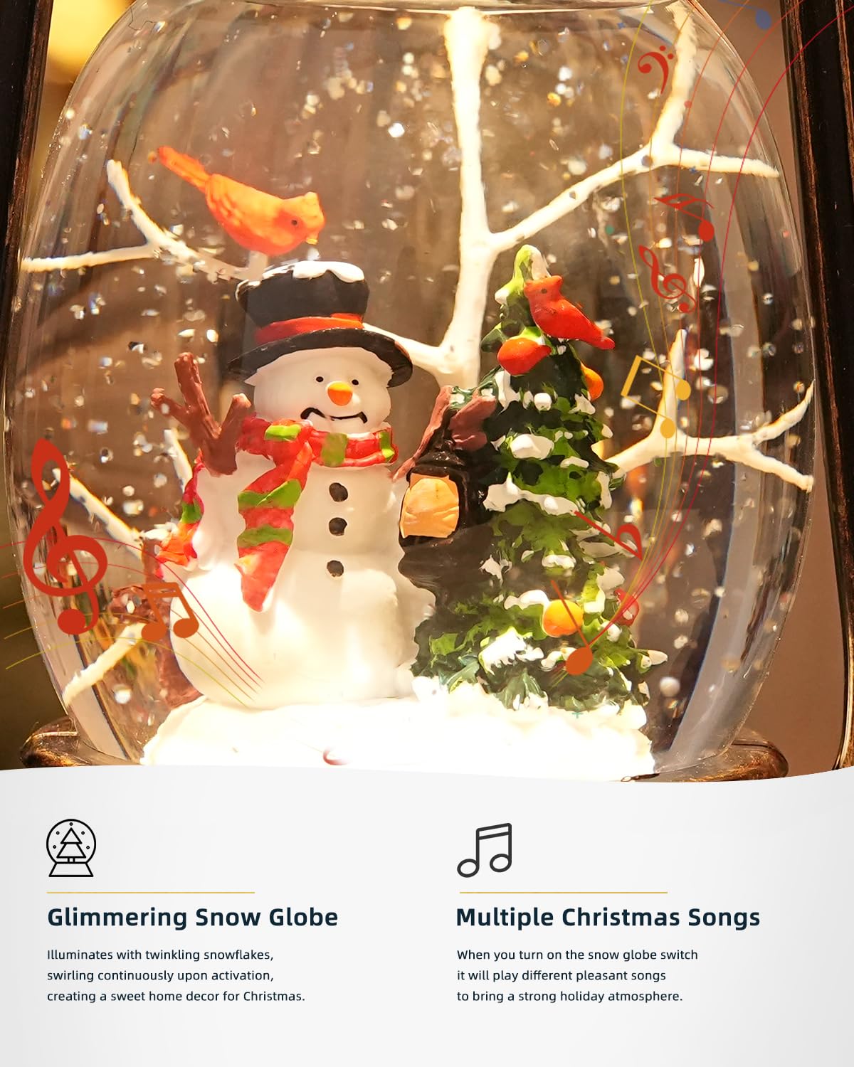 Snow Globe Christmas Decorations Indoor - Musical Christmas Snow Globes with 6H Timer,Snowman Christmas Snow Globes Lantern USB or Battery Powered,Christmas Decor for Home